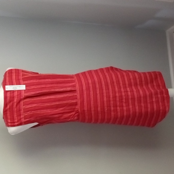 New Anthropologie Drew Red Striped Linen Blend Sleeveless Faux Wrap Dress Medium - Picture 2 of 10
